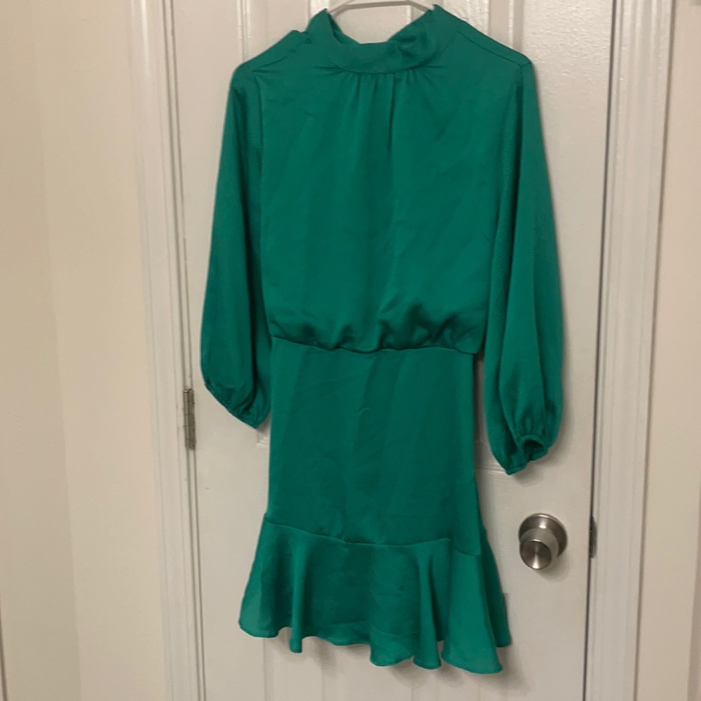 Vici Call Me Angel Textured Green Satin Dress